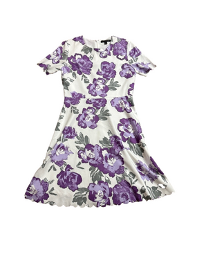 Banana Republic Floral Fit & Flare Dress Purple White Short Sleeve SIZE 2